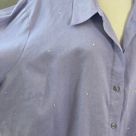 Quacker Factory Womens Plus 3X Lavender Linen Cotton Button Up Shirt Blouse - Picture 10 of 12